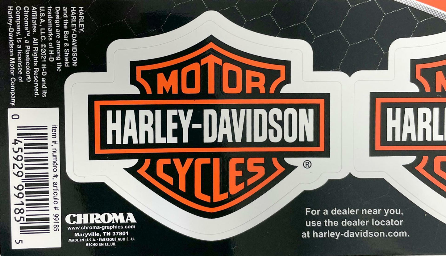 CHROMA 99185 Harley Davidson Orange Bar & Shield 2 Decals 2" x 3"