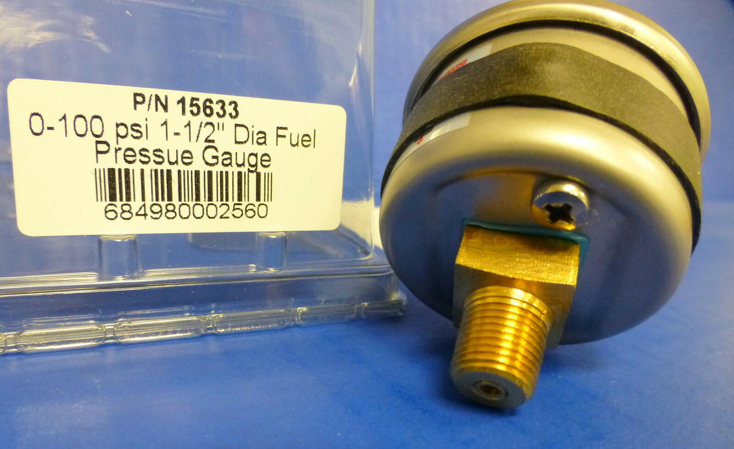 Aeromotive 15633 Fuel Pressure Gauge 0-100 psi Liquid Filled Chrome Bezel 1/8NPT