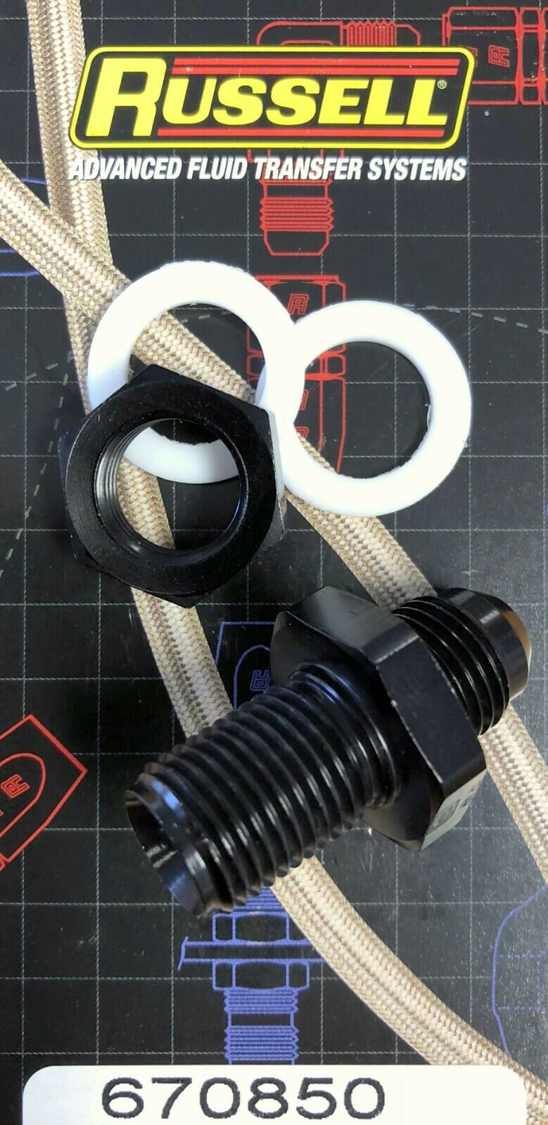 Russell 670850 Fuel Cell Bulkhead Fitting -6 -6AN Black Anodized