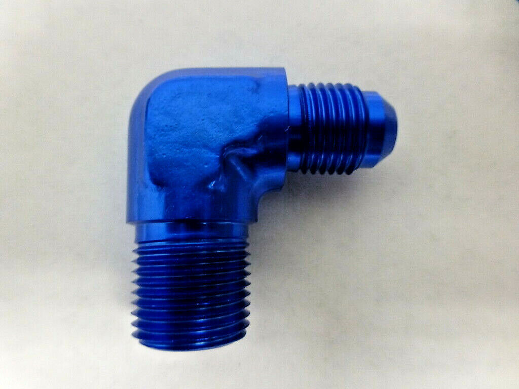 Russell 660840 90 Degree Male Adapter Fitting AN6 -6 6AN Flare to 3/8 NPT Blue