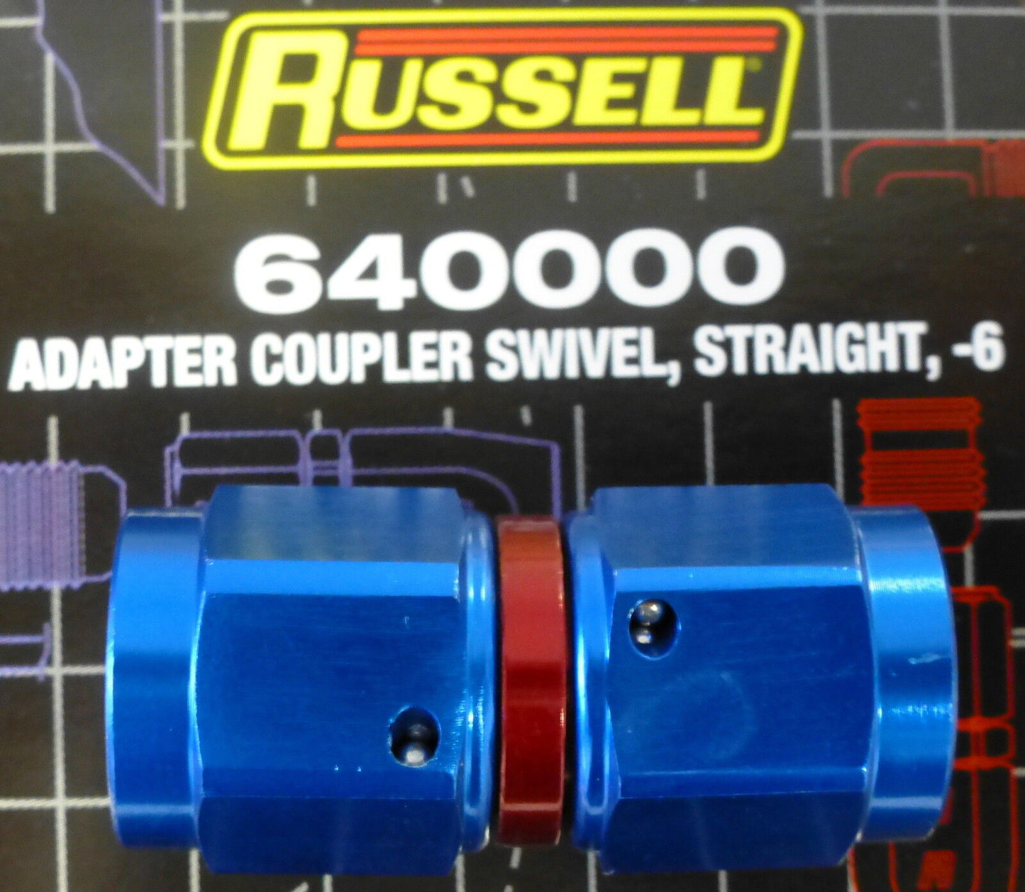 Russell 640000 Female Adapter Swivel Coupler -6AN #6 AN6 Straight Blue