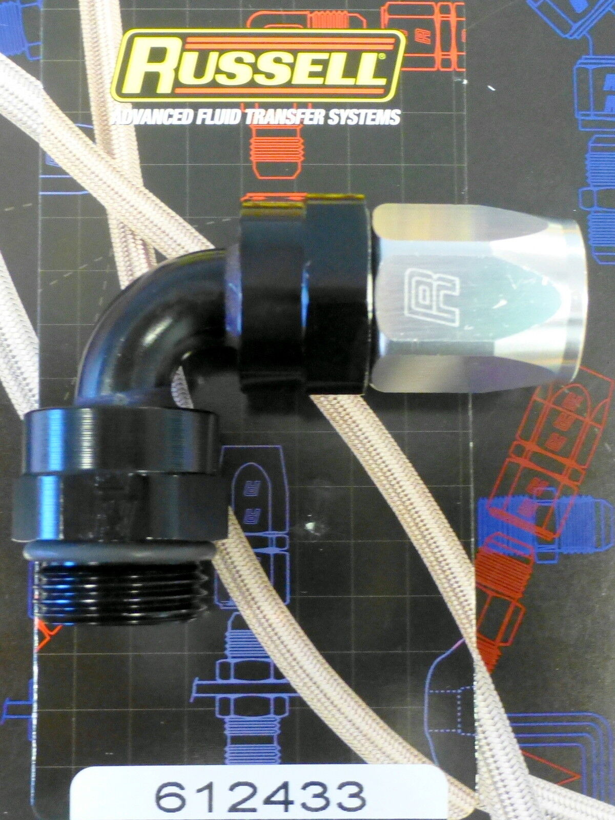 Russell 612433 Swivel Hose End Fitting 90 degree 10 ORB Radius Port to 8AN Hose