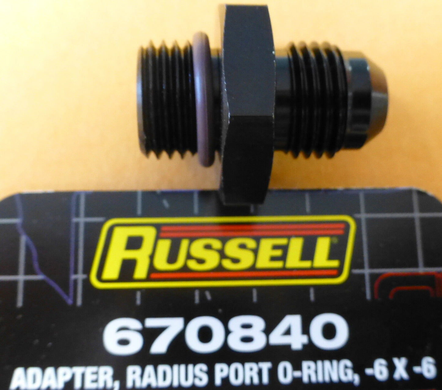 Russell 670840 Fuel Fitting Radius O-Ring Port Adapter -6 AN ORB to -6 AN Black