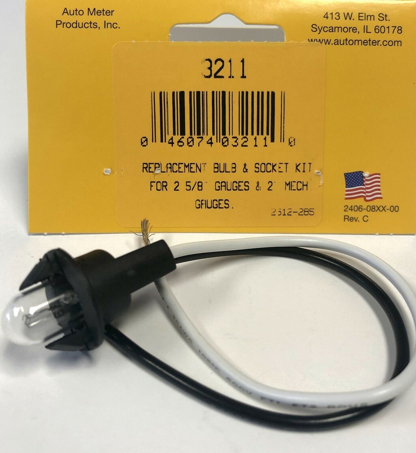 Auto Meter 3211 Replacement Gauge Light Bulb & Socket T3 #168 Wedge Snap-In