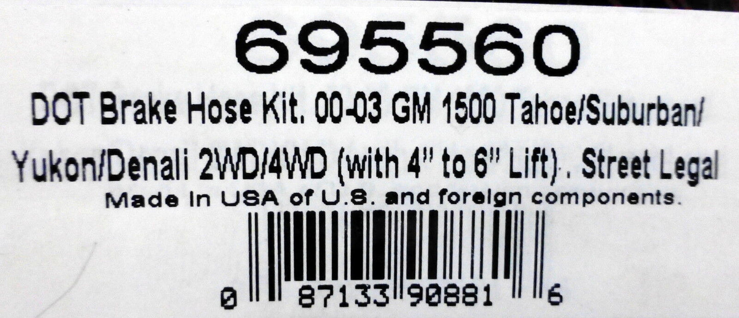 Russell 695560 SS Brake Hose Kit 2000-06 Yukon Suburban Tahoe 1500 6" Lift
