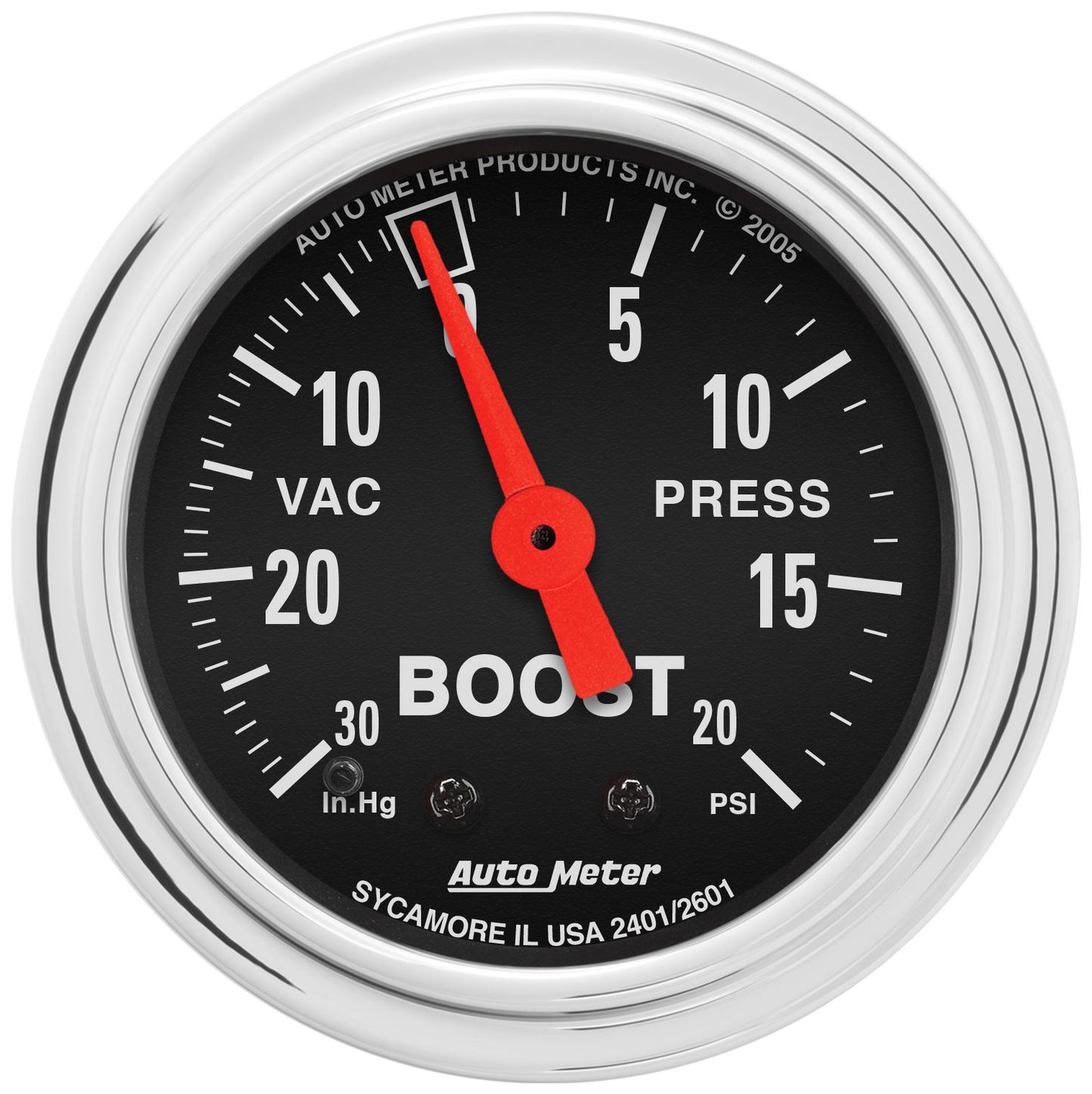 AutoMeter 2401 Traditional Mechanical Boost/Vacuum Gauge 2 1/6 30 In HG/20 Psi