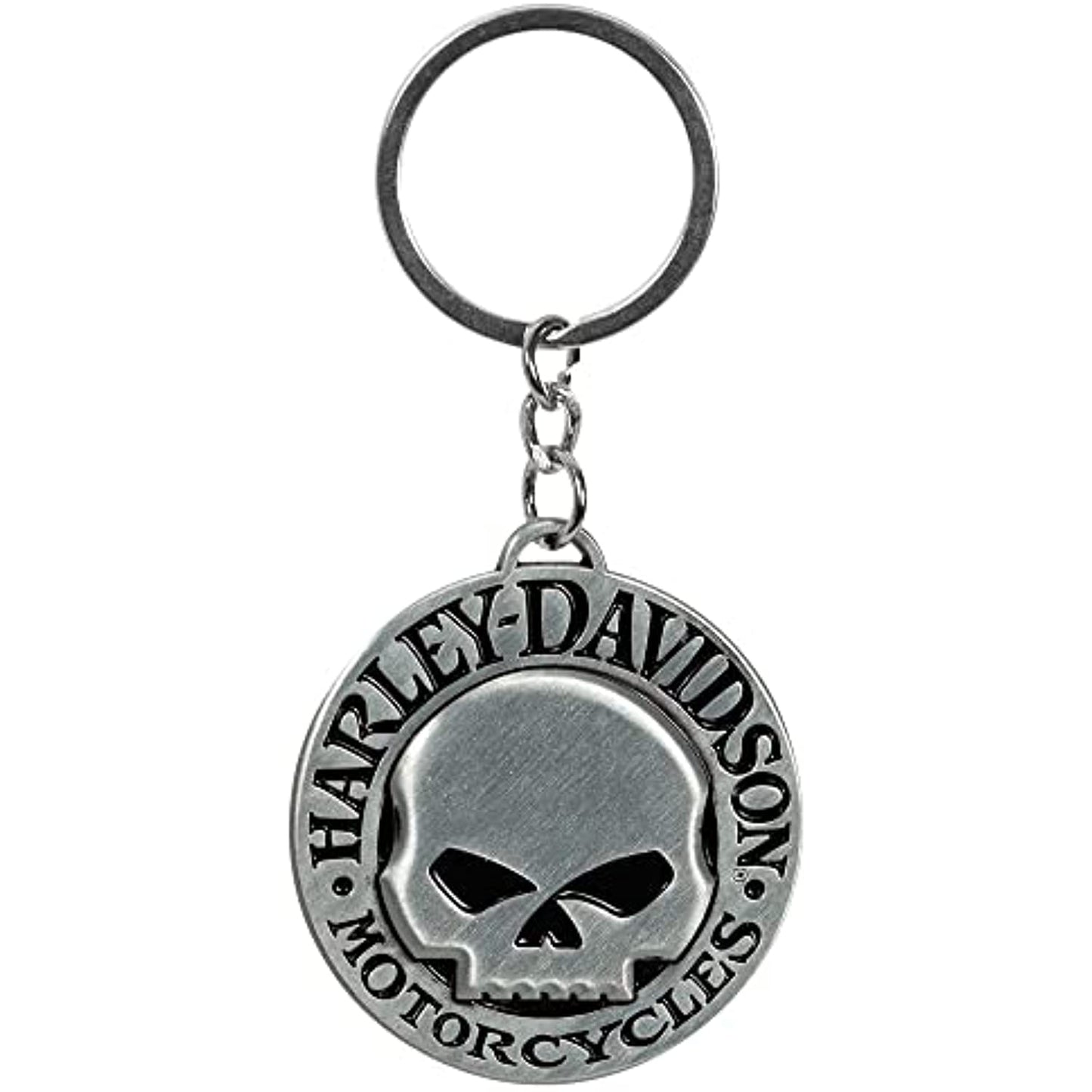 Harley-Davidson Willie G Domed Skull Brusched Metal Finish Key Chain 2" Diameter