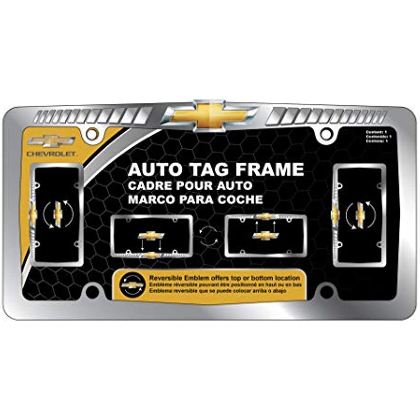 Chevrolet Chevy License Metal Plate Frame Reversible Bowtie Logo Chrome 42568