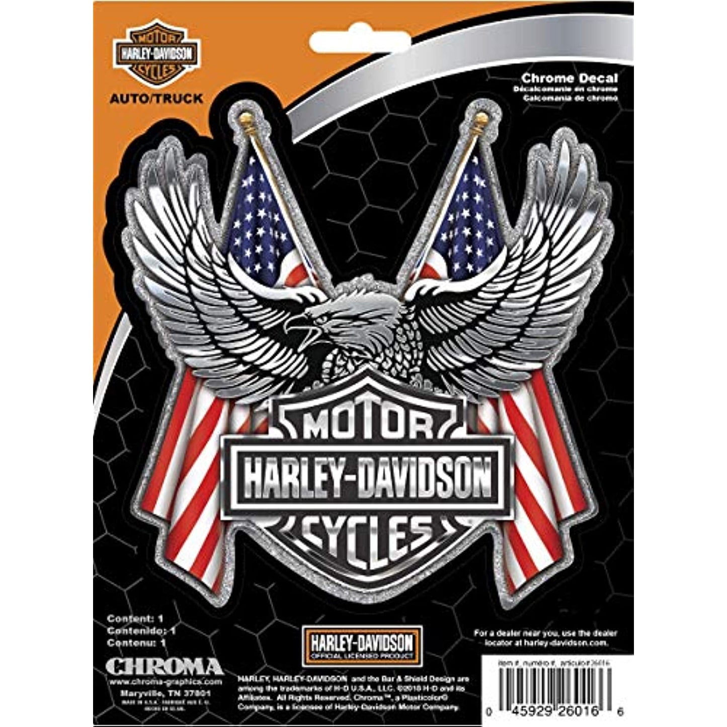 Harley Davidson Bar & Shield Logo With American US Flag Chrome Eagle Decal