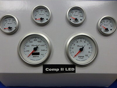 Marshall 6 Gauge Set Comp 2 LED Electric Speedo White Dial Alu Bezel Sport Comp