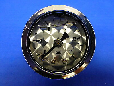 Marshall Gauge 0-15 psi Fuel Pressure Oil Pressure Engine Turned 1.5"Face Liquid