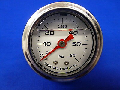Marshall Gauge 0-60 psi Fuel Pressure Oil Pressure White 1.5" Diameter Liquid