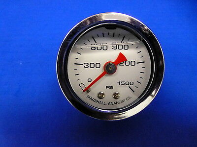 Marshall Gauge 0-1500 psi NOS Nitrous White 1.5" Diameter Liquid Filled 1/8" NPT