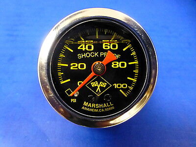 Marshall Gauge 0-100 psi Fuel Pressure Oil Pressure 1.5" Midnight Chrome Liquid