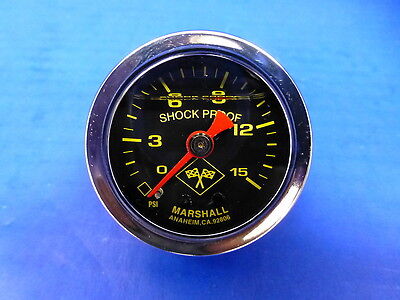 Marshall Gauge 0-15 psi Fuel Pressure Oil Pressure 1.5" Midnight Chrome Liquid