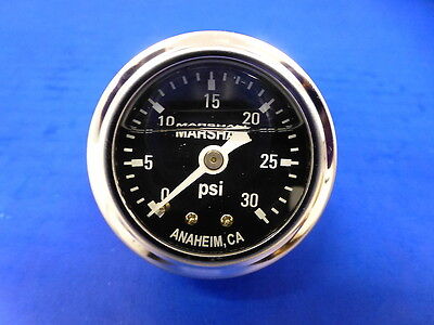 Marshall Gauge 0-30 psi Fuel Pressure Oil Pressure Black 1.5" Diameter Liquid