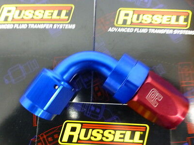 Russell 610160 Full Flow Swivel Hose End Fitting 90 degree AN6 # 6 6AN Red Blue