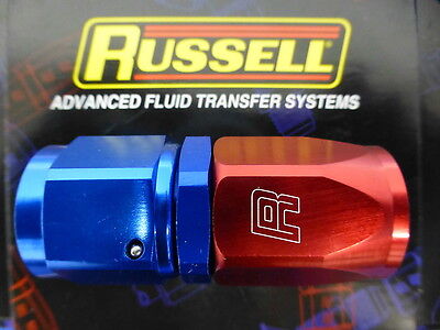 Russell 610030 Hose End Fitting Straight Full Flow AN8 -8 Red Blue Aluminum