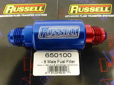 Russell 650100 Competition Fuel Filter AN8 -8 8AN #8 Male Inlet Outlet Red Blue