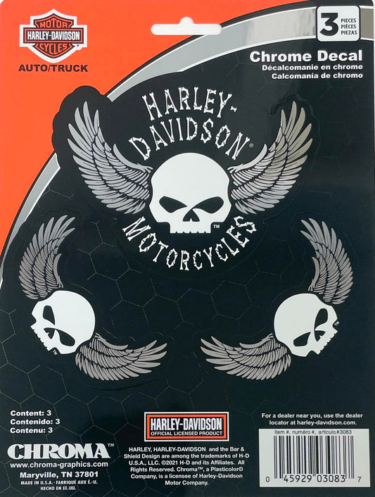 Harley-Davidson Willie G Skull With Wings Classic Emblem Decal 2pcs 2 1/2x 4 1/2