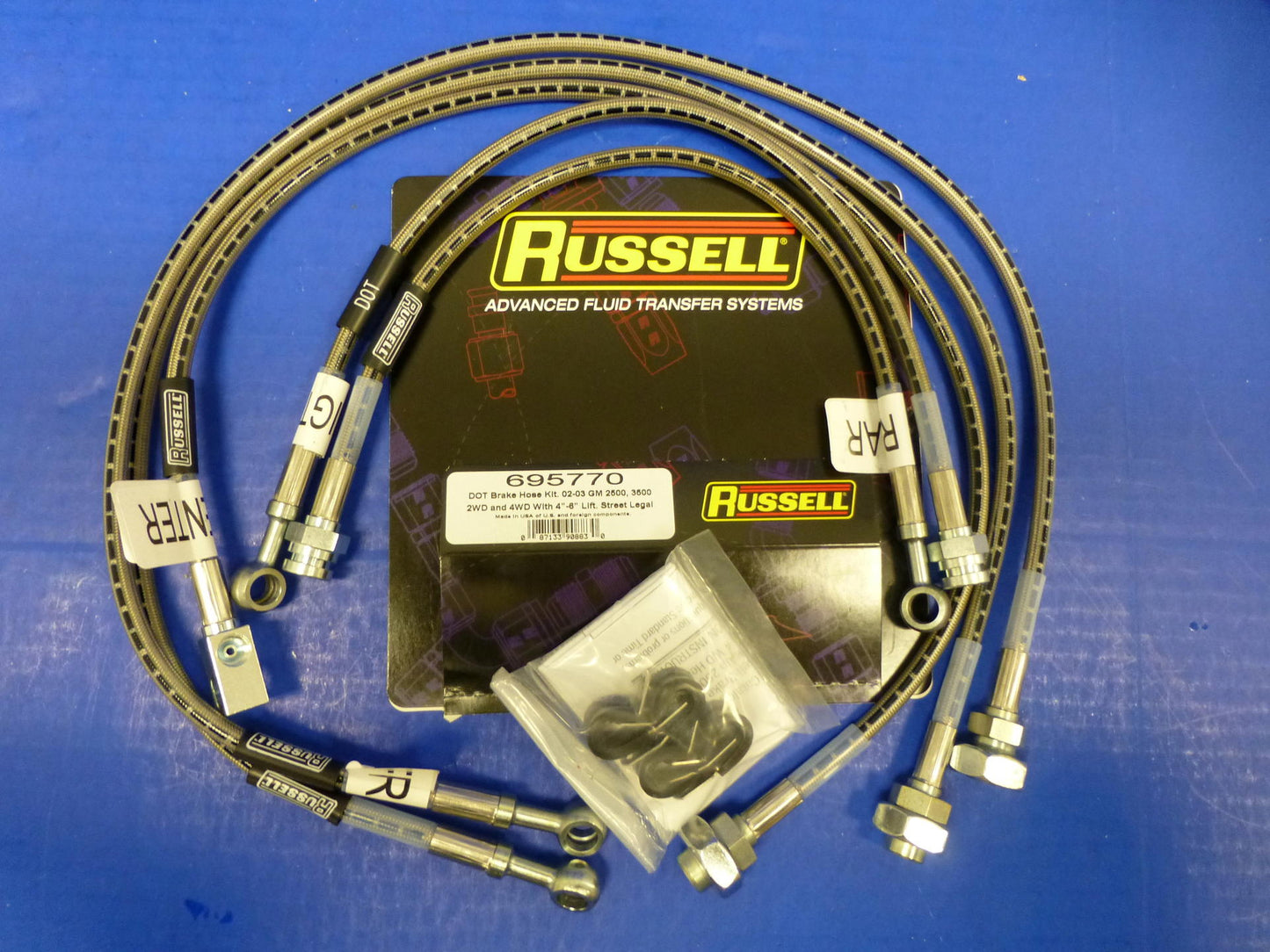 Russell 695780 Stainless Brake Hose Kit Silverado Sierra 1500 2005-07 4"-7" Lift