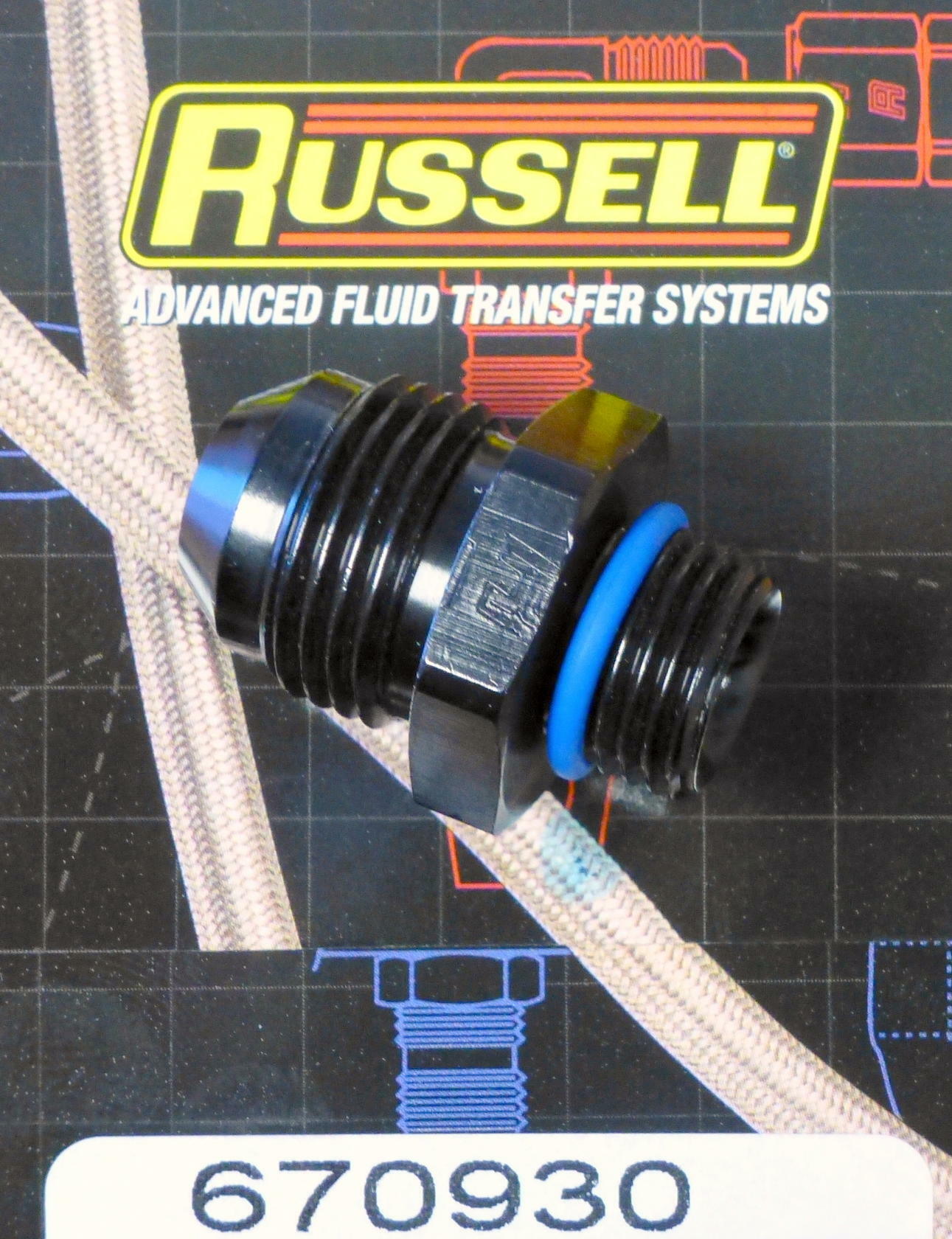 Russell 670930 Fitting Flare Radius Port Adapter Male -8 AN to -6 AN ORB Black