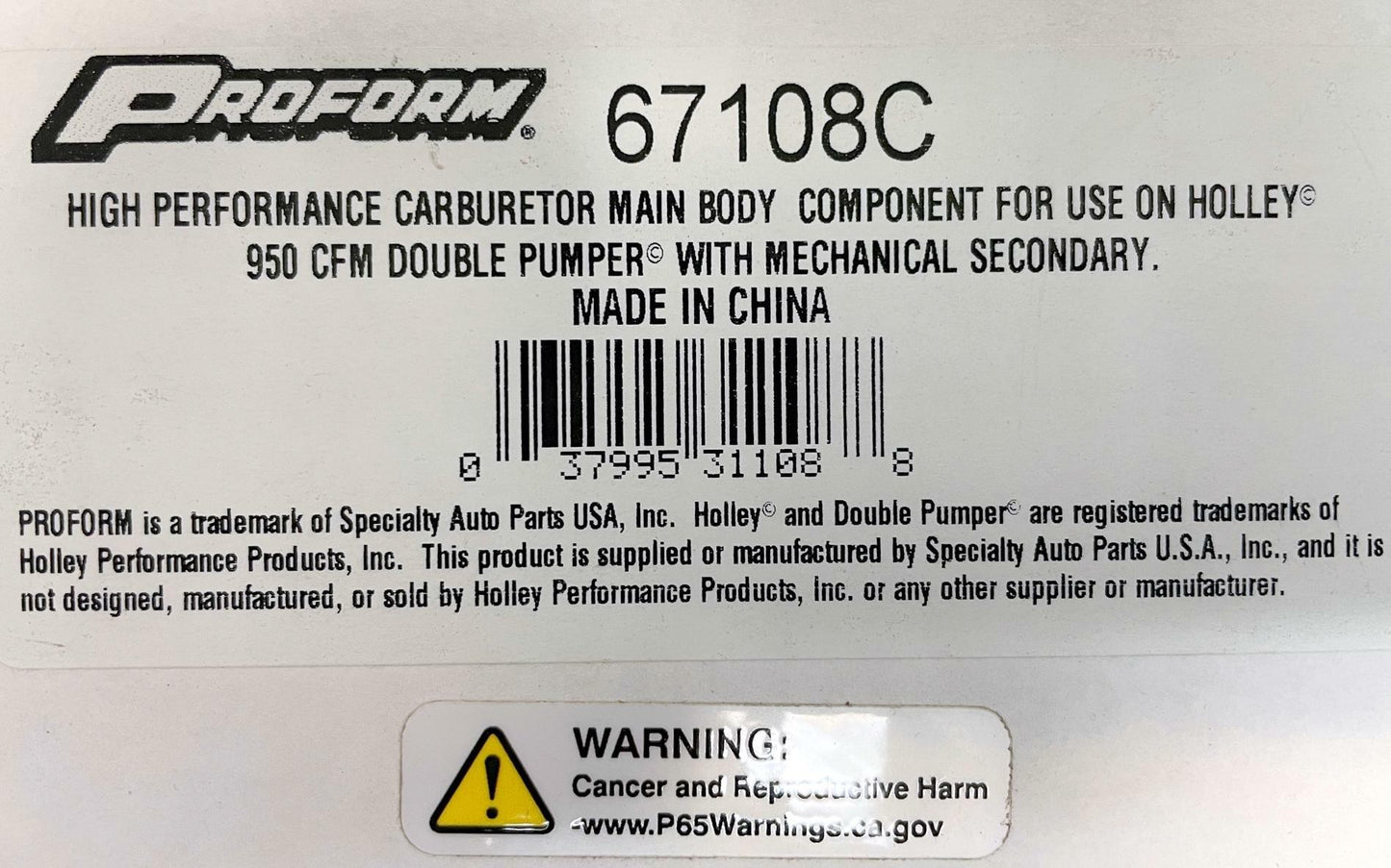 Proform 67108C Performance Carburetor Main Body Holley 4150 950 Double Pumper