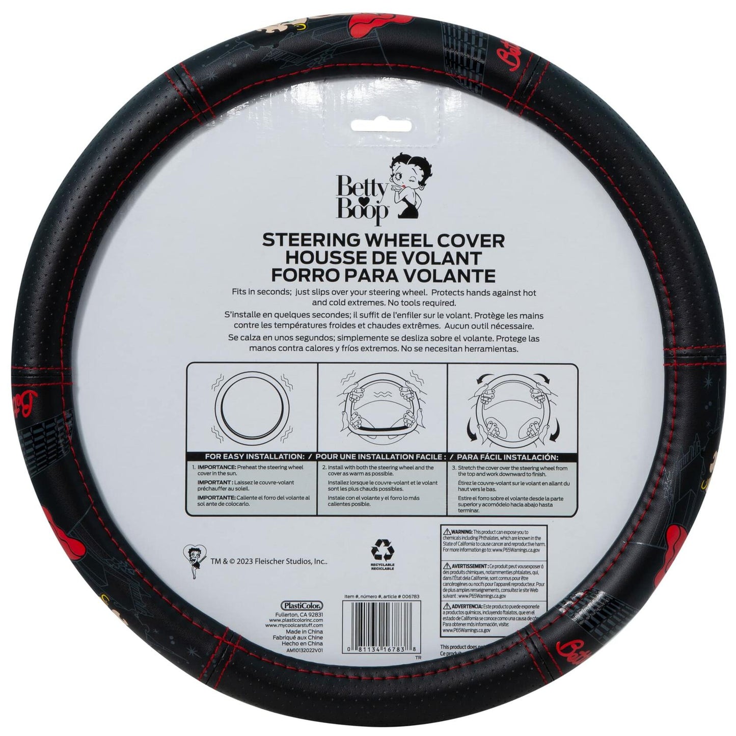 Plasticolor 006783R01 Betty Boop Skyline Speed Grip Steering Wheel Cover Black