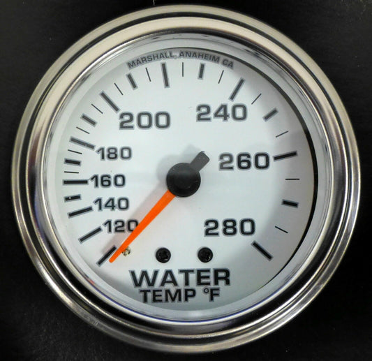 Marshall Comp II 3214 Mecanical Water Temp Gauge 2 5/8" White 100-280 F
