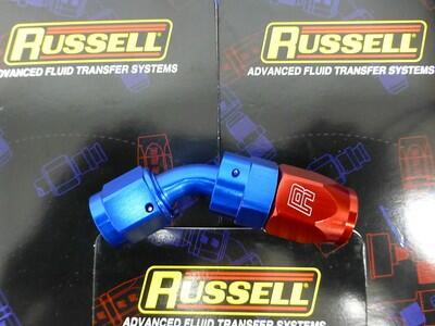 Russell 610090 Full Flow Swivel Hose End Fitting 45 degree AN6 -6 # 6AN Red Blue