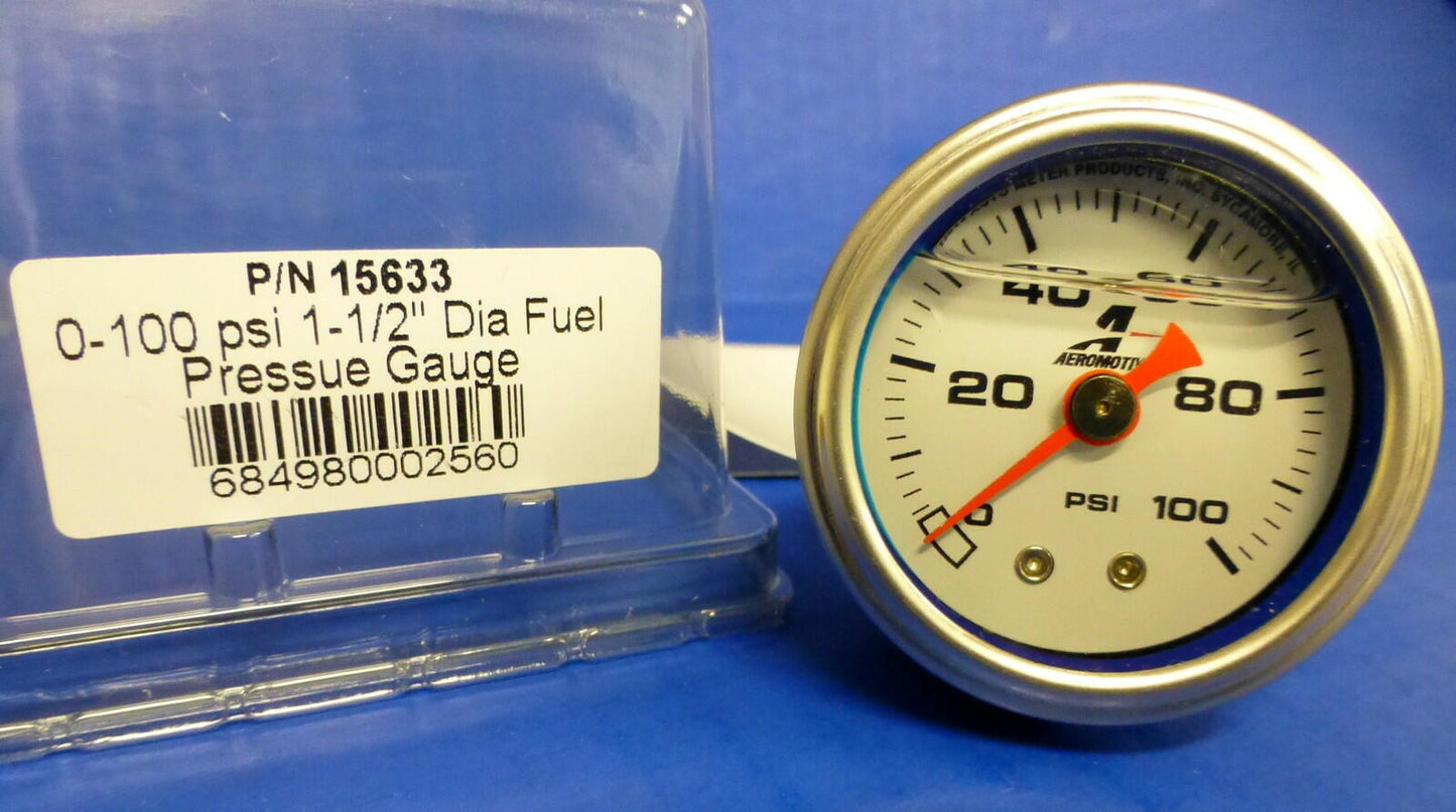 Aeromotive 15633 Fuel Pressure Gauge 0-100 psi Liquid Filled Chrome Bezel 1/8NPT