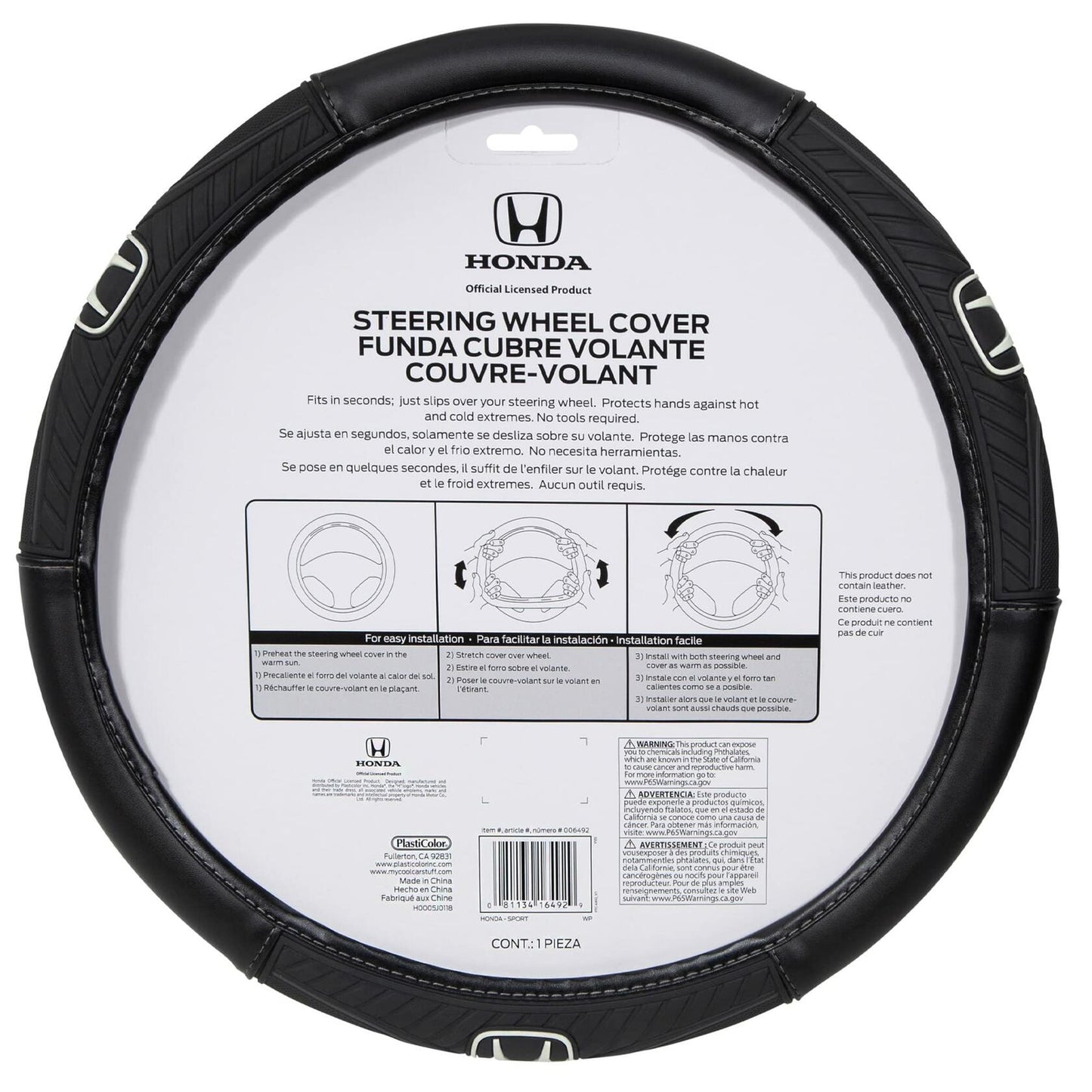 Plasticolor 006492R01 Sport Grip 'Honda' Steering Wheel Cover Synthetic Leather