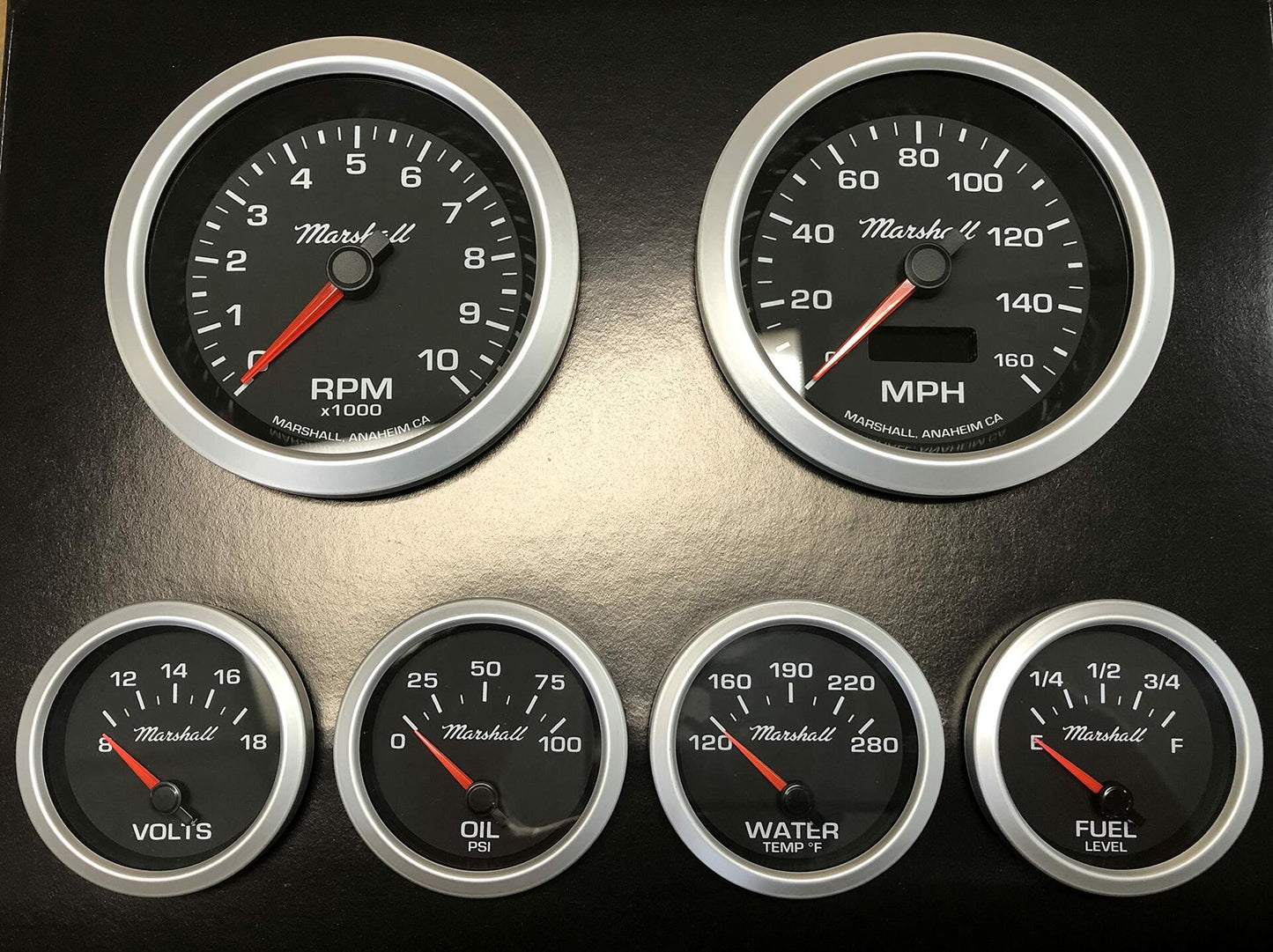 Marshall 6 Gauge Set Comp 2 LED Electric Speedo Black Dial Alu Bezel Sport Comp