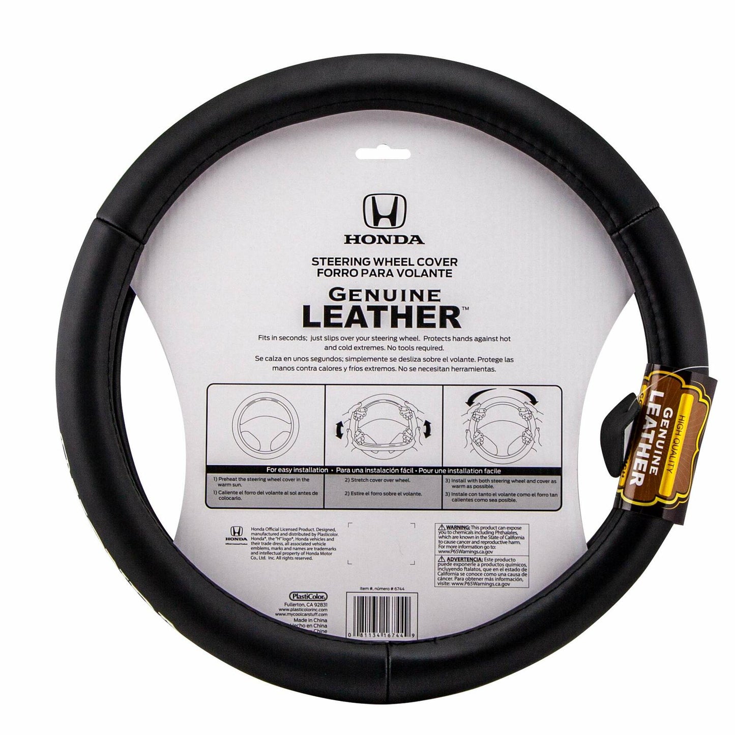 Plasticolor Honda  Car Truck SUV Genuine Leather Steering Wheel Cover Honda Logo
