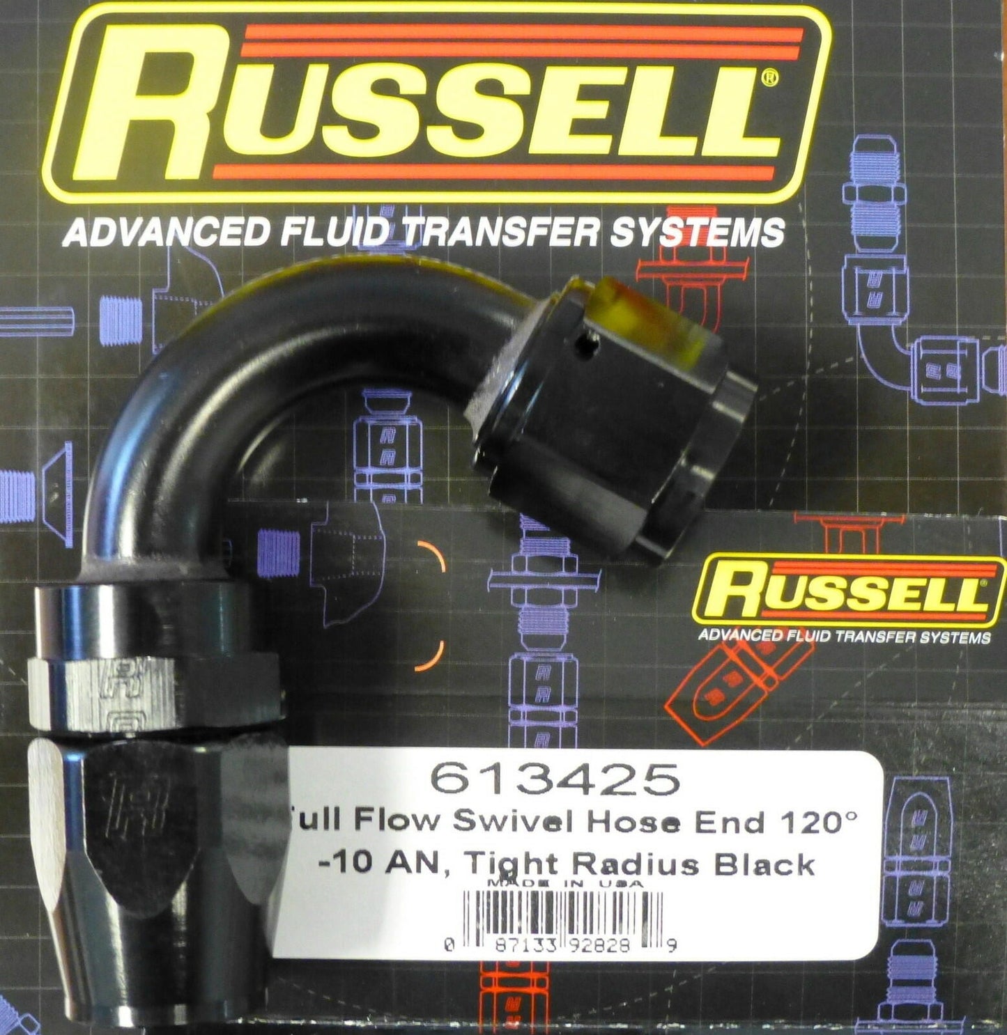 Russell 613425 Full Flow Swivel Hose End Fitting 120 Deg AN10 #10 10AN Black
