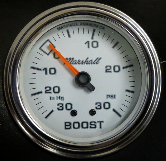 Marshall Comp II 3211 Mecanical Vacuum Boost Gauge 2 5/8" White Dial 30HG 30PSI