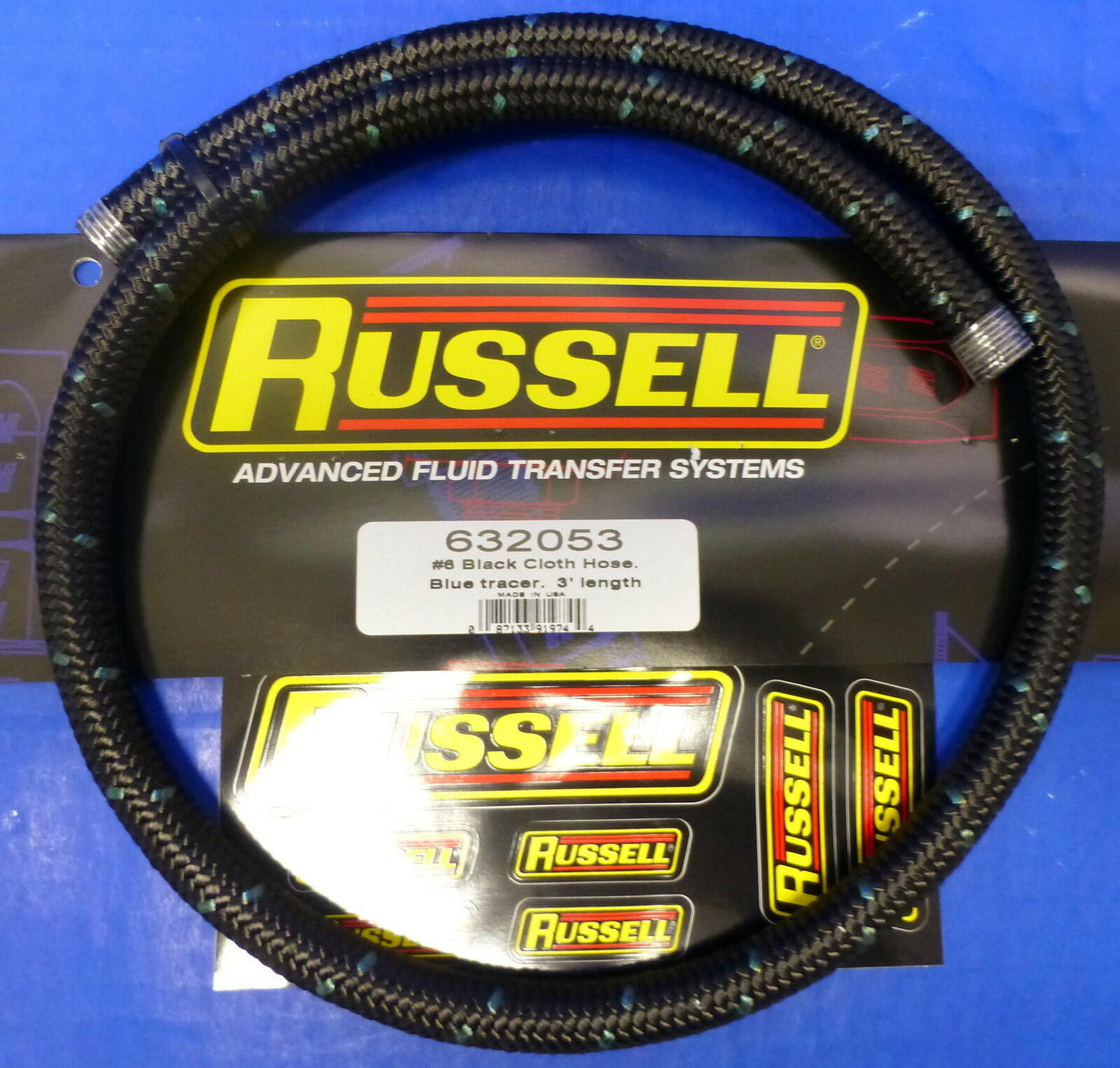 Russell 632053 Proclassic Black Braided Nylon Hose - 6 AN 3 ' Fuel Oil Gas Line
