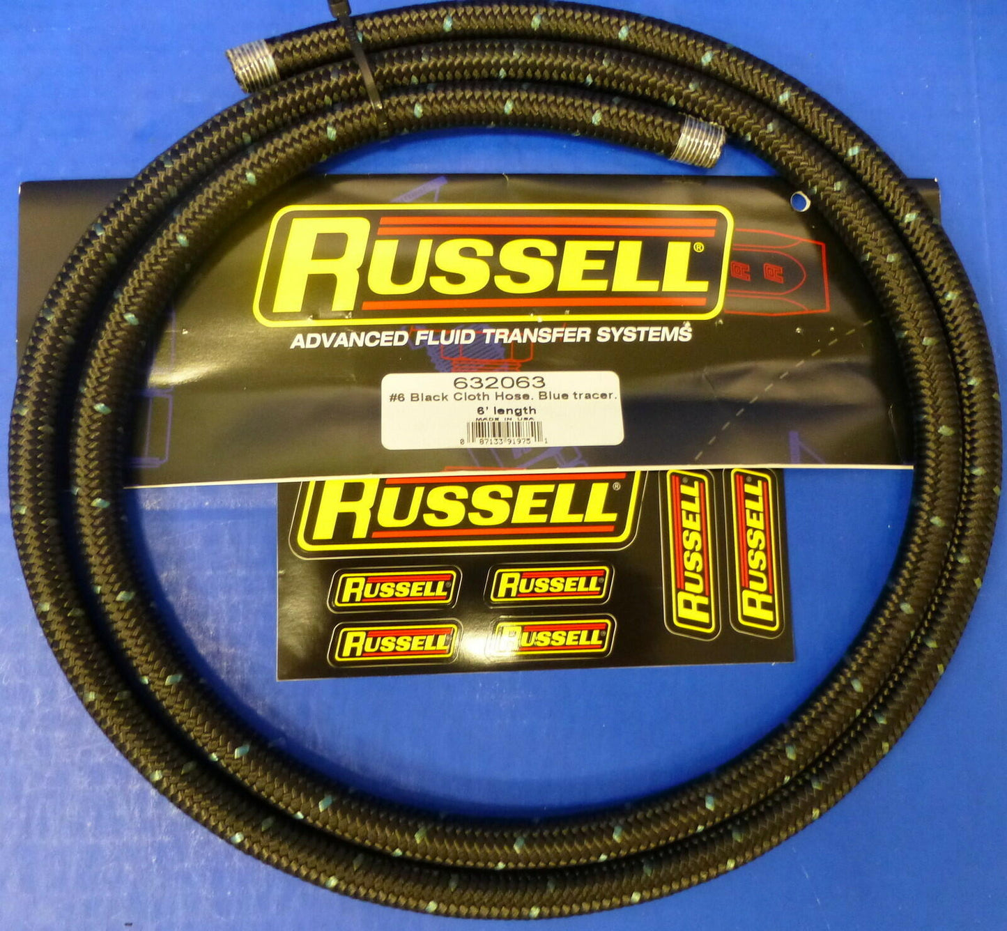 Russell 632063 Proclassic Black Braided Nylon Hose - 6 AN 6 ' Fuel Oil Gas Line
