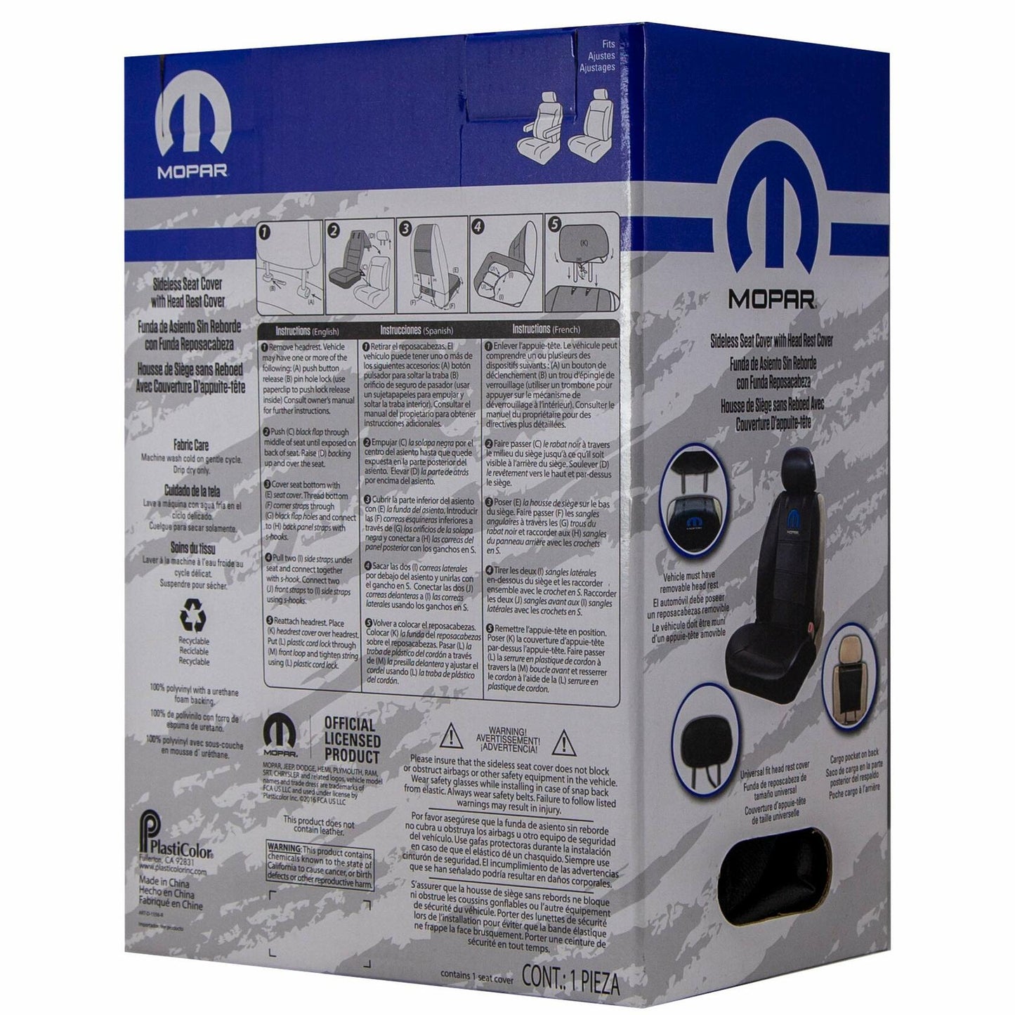 PLASTICOLOR Mopar Side Less Seat Cover Sideless Logo Contrast Stitching