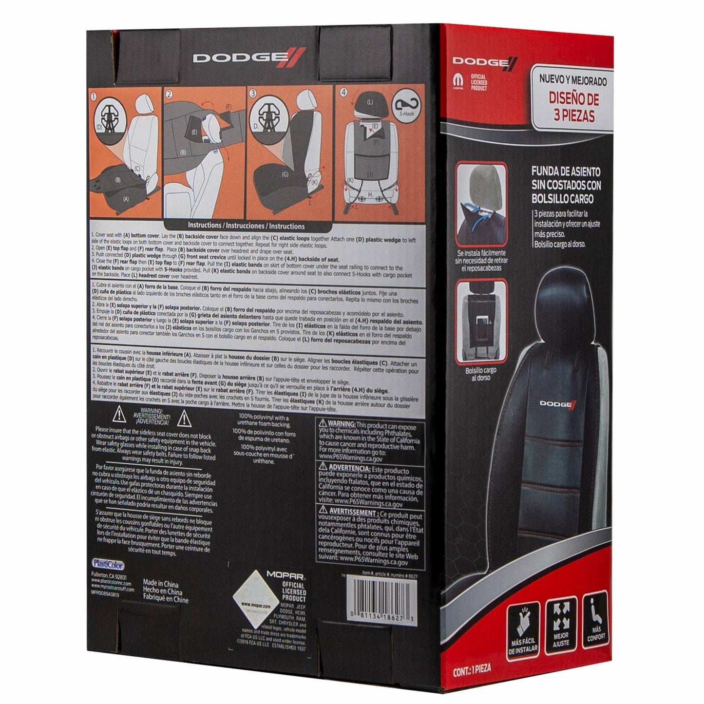 Plasticolor 008627R01 Dodge Seat Cover Logo Stitching 3 Piece Sideless Black