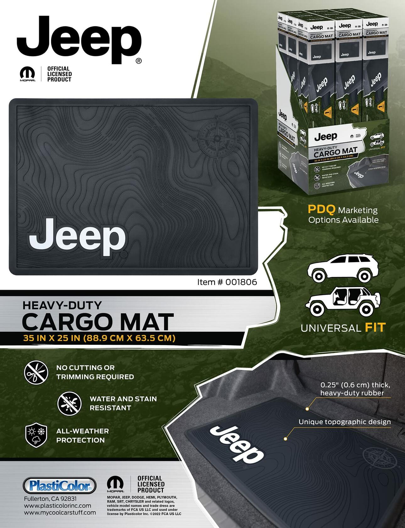 Jeep Heavy Duty Rear Cargo Mat Floor Liner 25" x 35" Universal