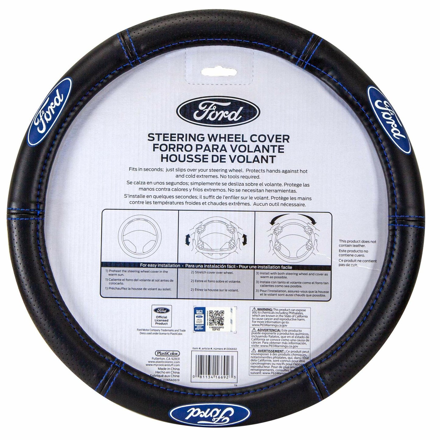 Ford Contrast Stitching Premium Steering Wheel Cover for Cars, Trucks & SUV
