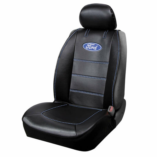 Ford Seat Cover Logo Contrast Stitching 3 Piece Sideless Car Truck SUV Black