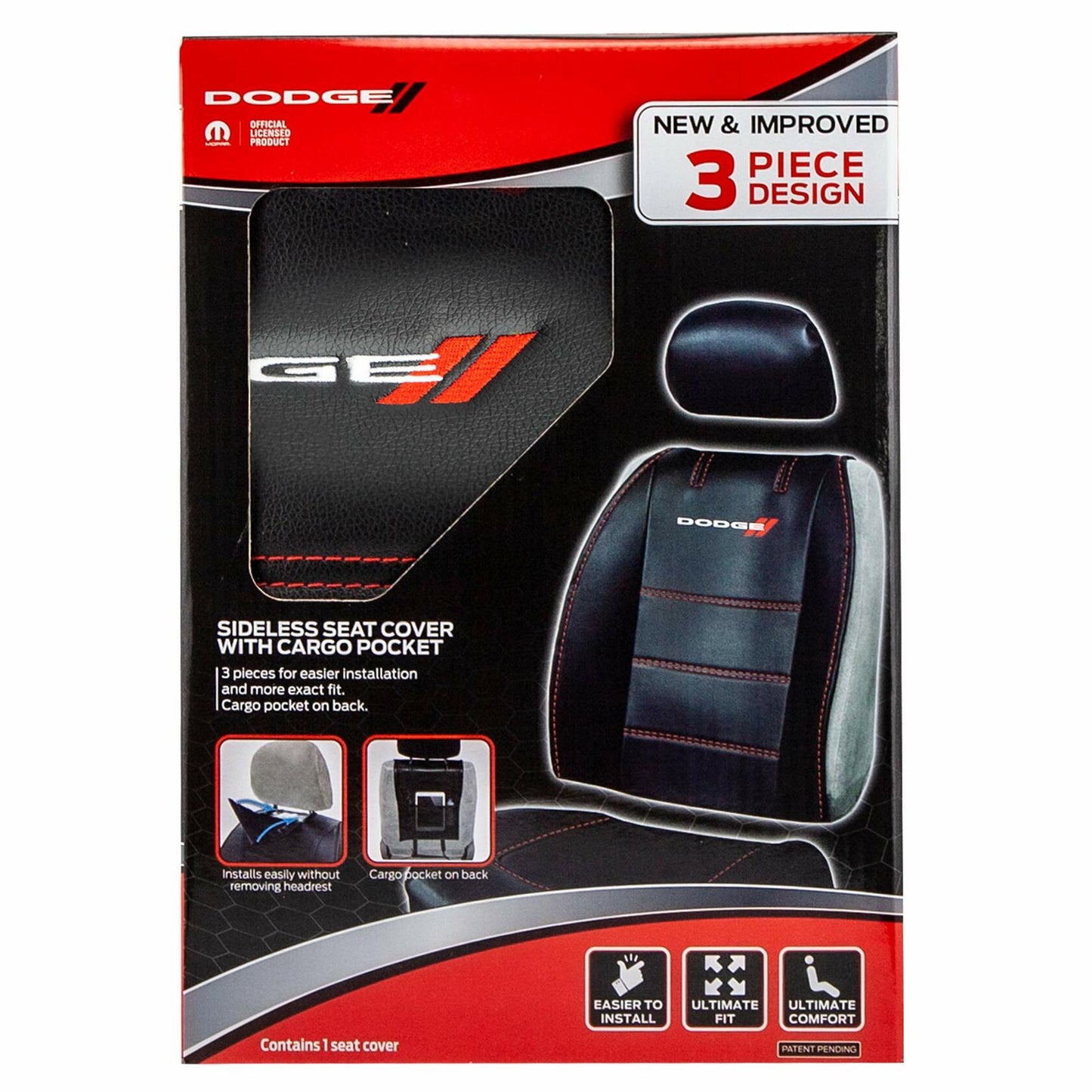 Plasticolor 008627R01 Dodge Seat Cover Logo Stitching 3 Piece Sideless Black