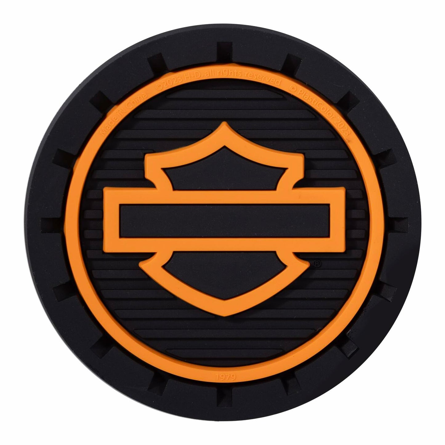 Harley-Davidson Silhouette Bar & Shield Logo Auto Car Coasters in Orange/Black