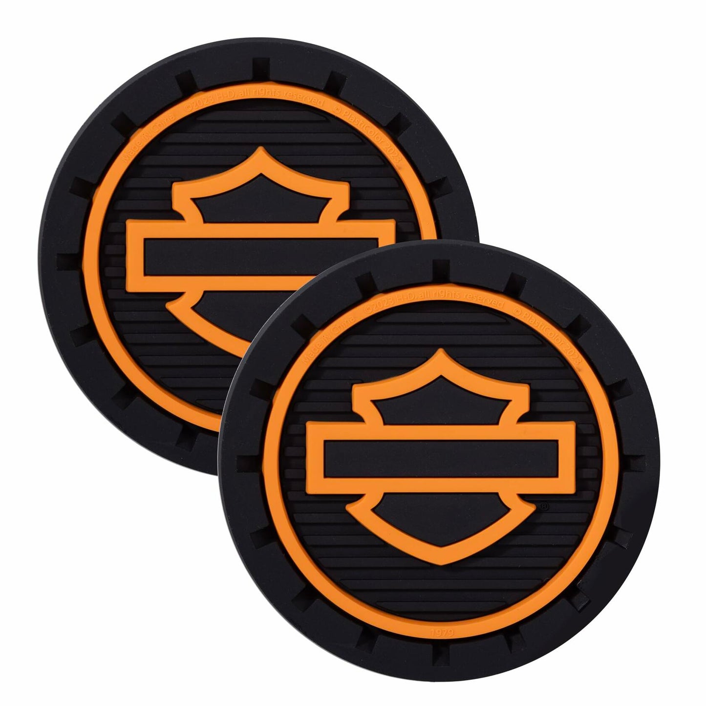 Harley-Davidson Silhouette Bar & Shield Logo Auto Car Coasters in Orange/Black