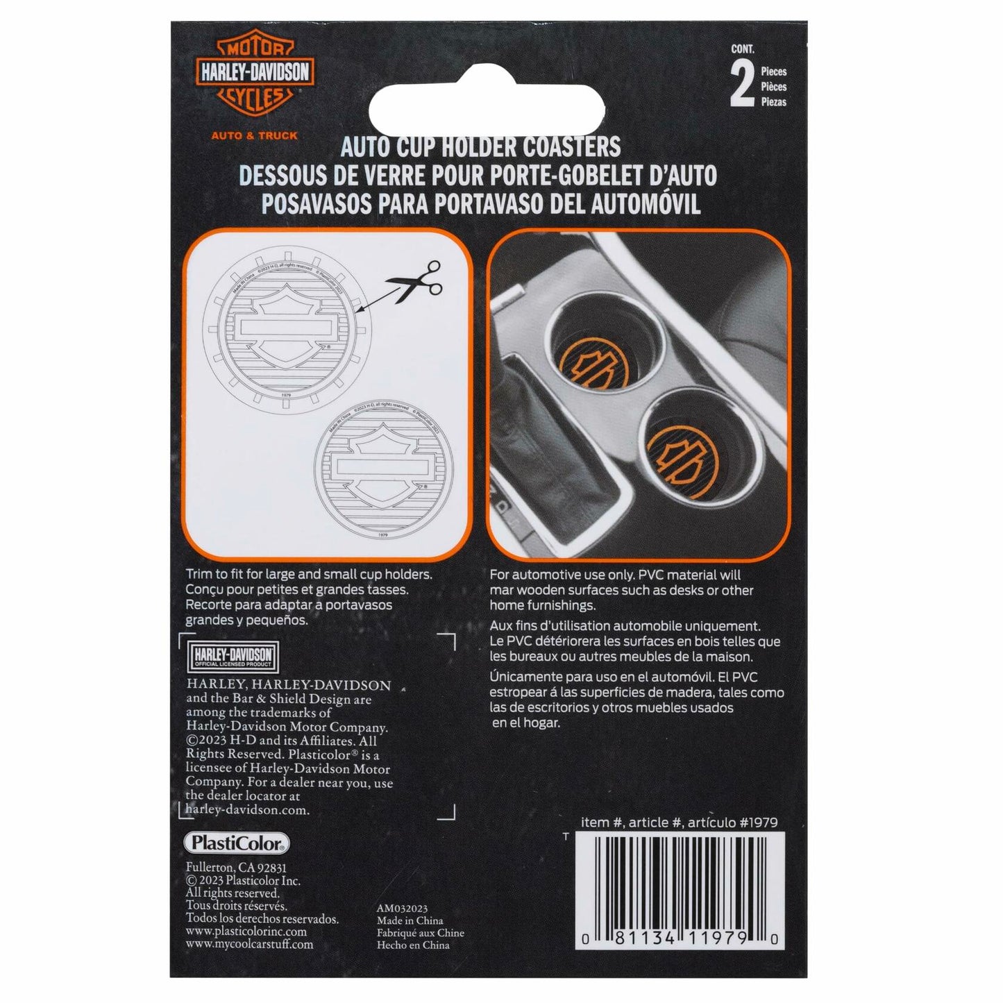 Harley-Davidson Silhouette Bar & Shield Logo Auto Car Coasters in Orange/Black