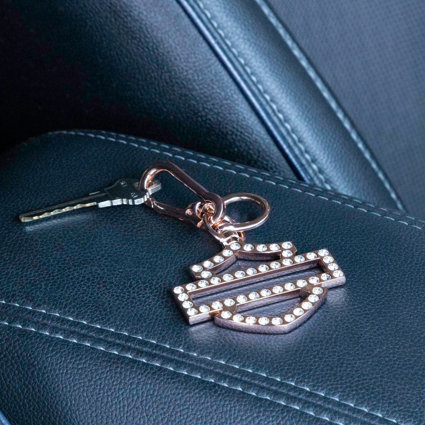 Harley-Davidson Silhouette Embellished Bar & Shield Logo Key Chain, Rose Gold