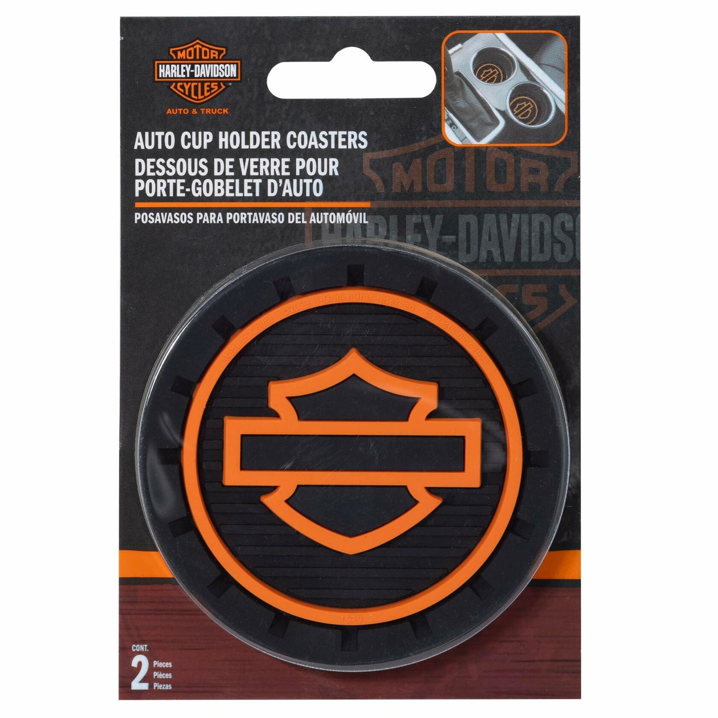 Harley-Davidson Silhouette Bar & Shield Logo Auto Car Coasters in Orange/Black