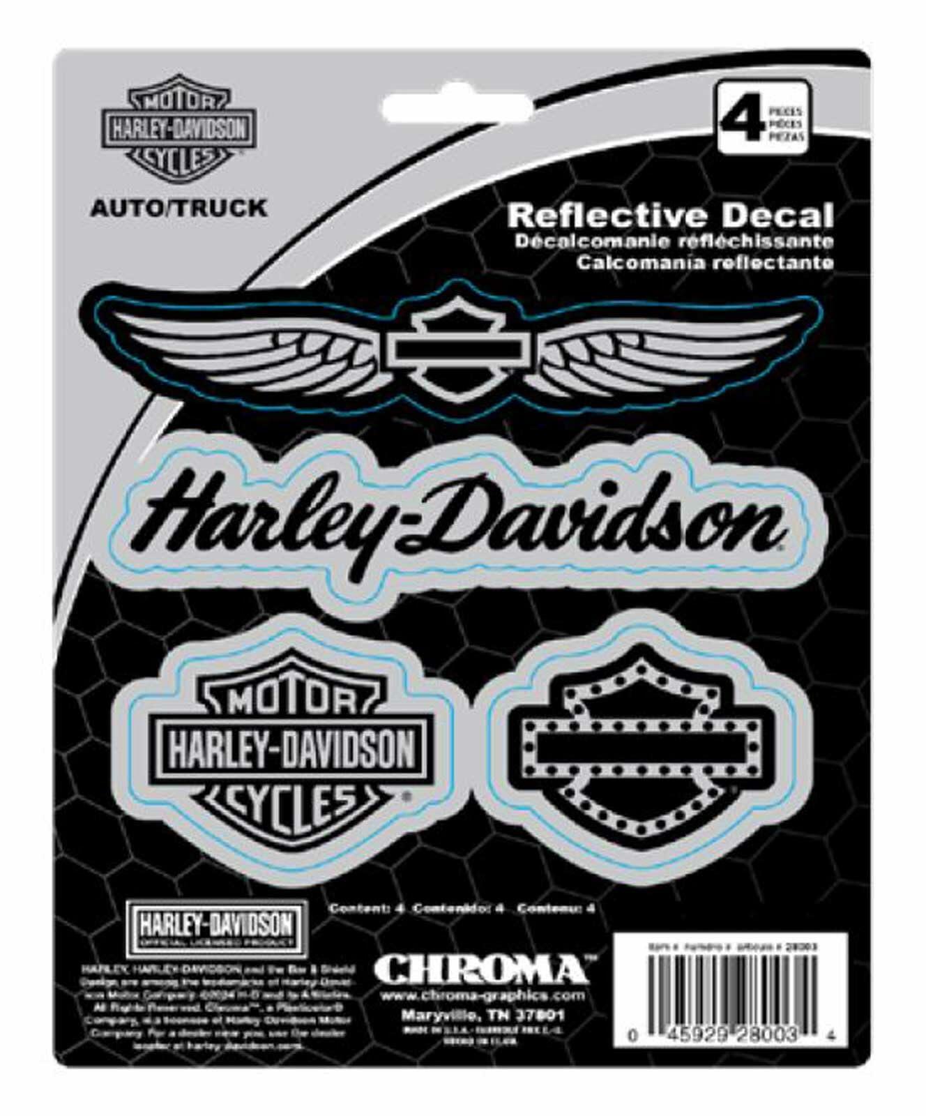 Harley-Davidson 4-Piece Harley Logos Reflective Vinyl Decals - Silver and Black